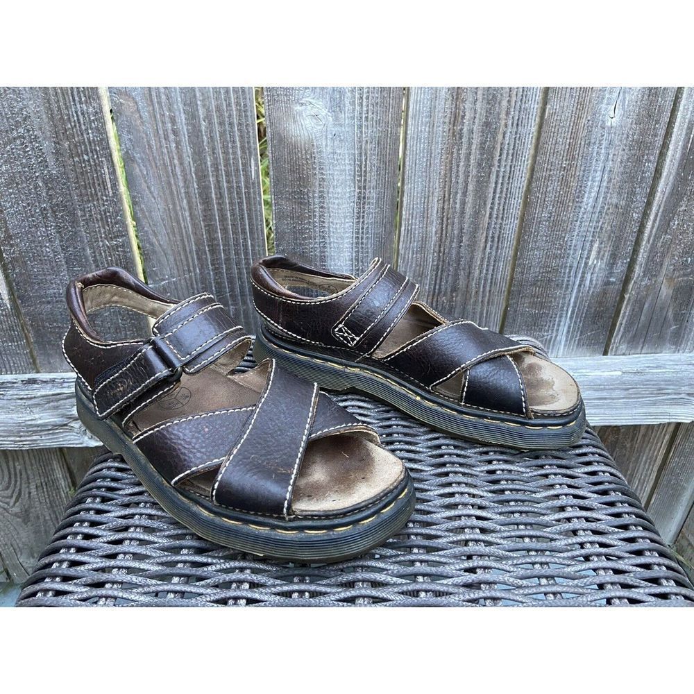 Vintage Dr Marten Fisherman Sandals Brown Leather Mens 10 England 90s Y2K Chunky